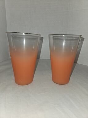 Pair Of MCM Blendo Orange Frosted 5 1/4" Juice Glasses/Tumblers